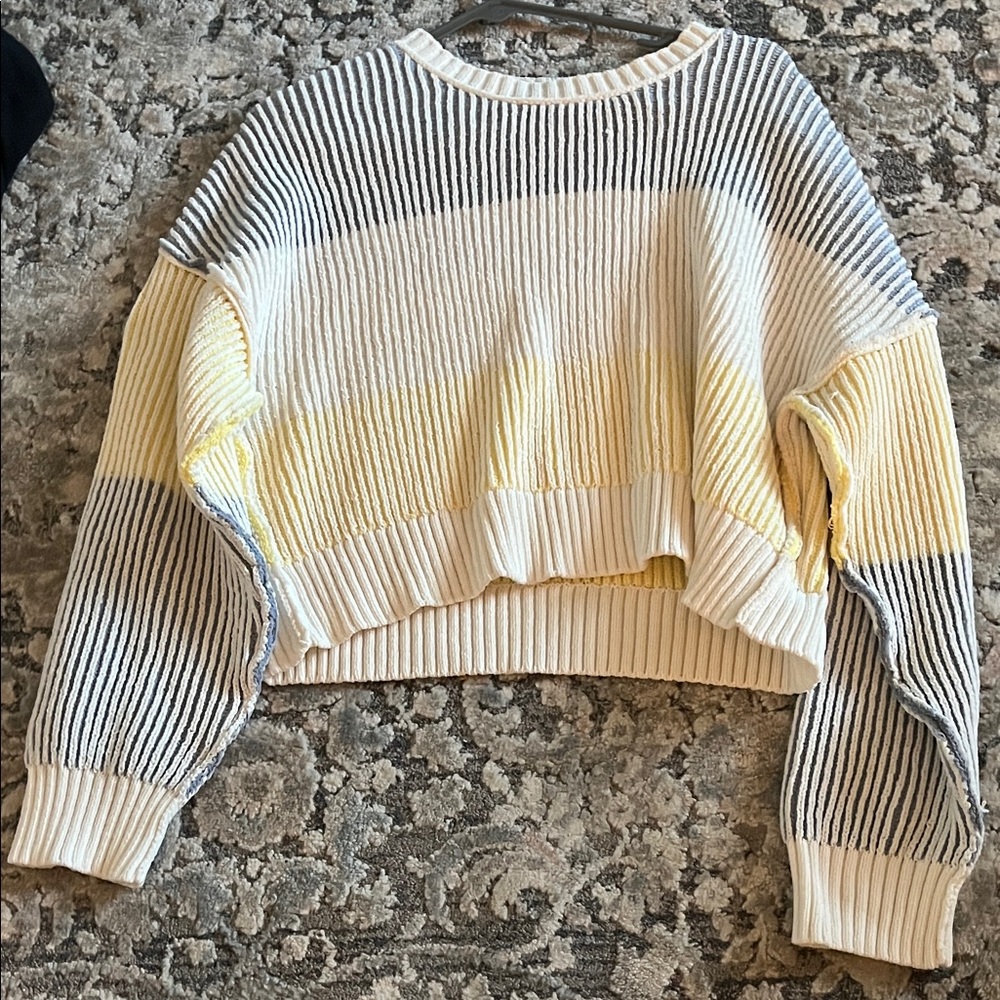 Altar'd State Cropped Ribbed Sweater in Cream, Yellow & Gray